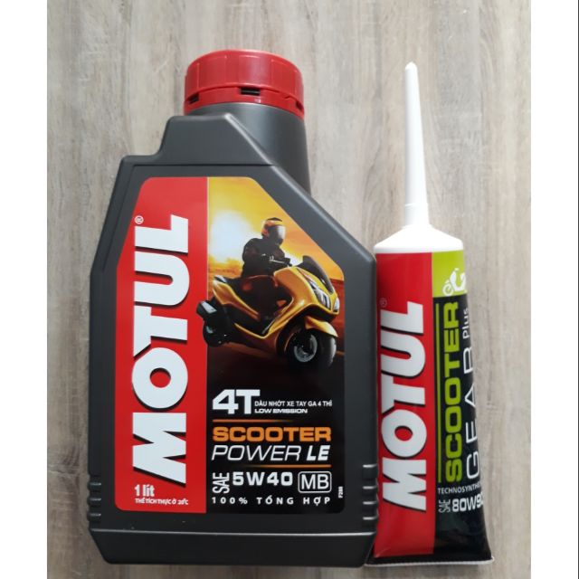 Combo nhớt máy Motul Scooter Power LE 5W-40 1L và nhớt lap Motul Scooter Gear Plus 120ml