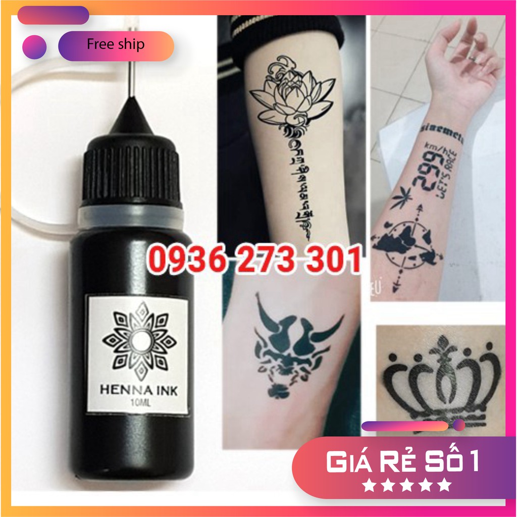 [ HOT NEW] HENNA INK đầu kim xăm tạm thời 10ml