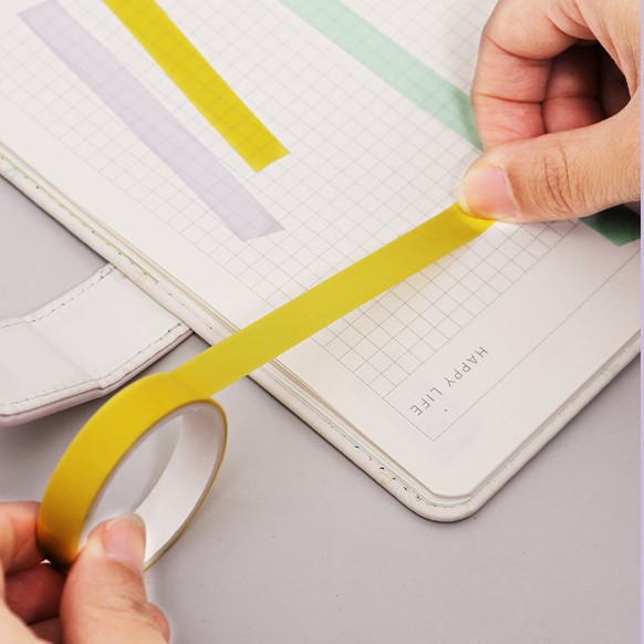 Hộp 06 băng keo giấy Washi tape Pison, băng dính trang trí sổ butllet journal – BK001 – 1 bộ