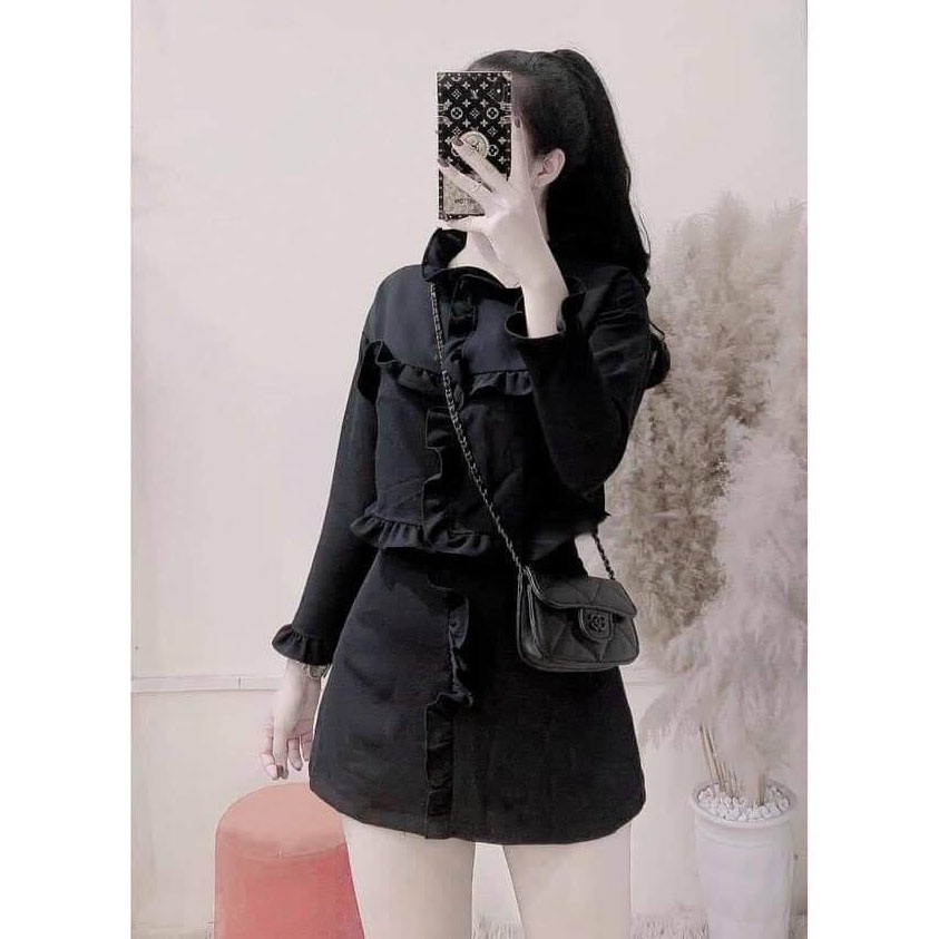 [Mẫu Mới] Sét Áo Nhúng Tày Dài Bèo Kèm Chân Váy Thời Trang Nữ Sam Closet Free Size 40-55kg