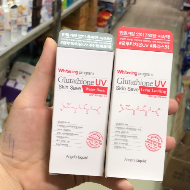 Kem Chống Nắng Angel’s Liquid Whitening Program Glutathione UV Skin Save Long Lasting SPF50+ PA+++