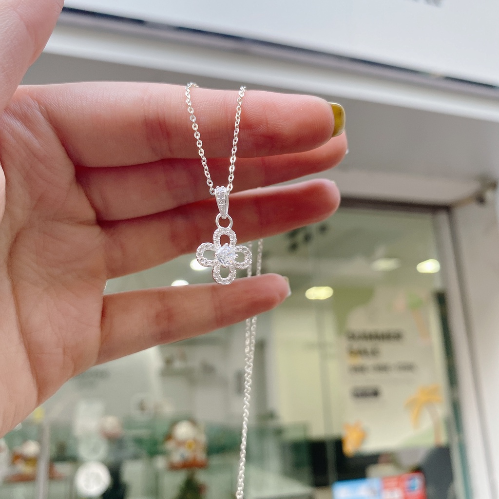 Dây Chuyền Bạc Ta Cao Cấp CaoBac Silver Thiết Kế Hoa Bốn Cánh Ổ Đá Tinh Tế, Thanh Lịch Dành Tặng Riêng Cho Bạn Gái