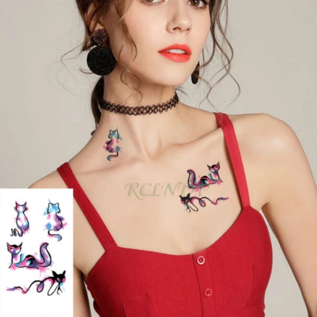 Hình xăm mèo ma thuật a13. Xăm dán tatoo mini tạm thời, size &lt;10x6cm