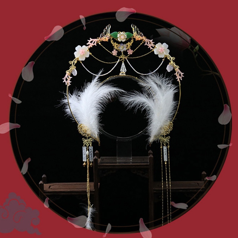 Cài Tóc Hình Vương Miện Đính Lông Vũ Phong Cách Lolita Vintage