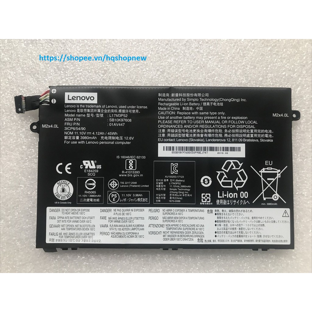 Pin laptop lenovo ThinkPad  E480 E485 E490   E580 E585 E590 R480  R580 L17C3P51 L17L3P51 L17M3P51 L17M3P52