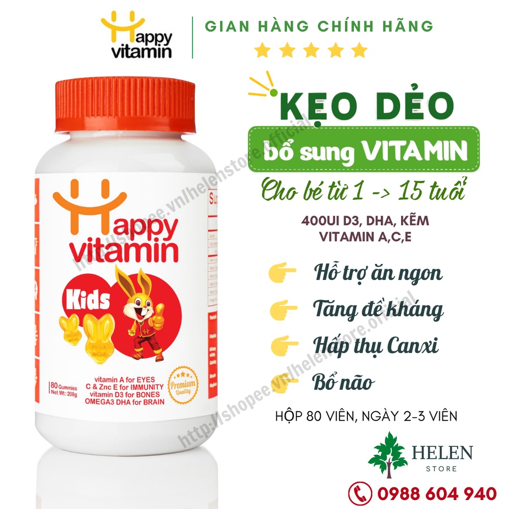 [MUA 1 TẶNG 1] Kẹo dẻo Happy Vitamin Kids - Tăng đề kháng, bổ sung dinh dưỡng cho trẻ - Hộp 80 viên