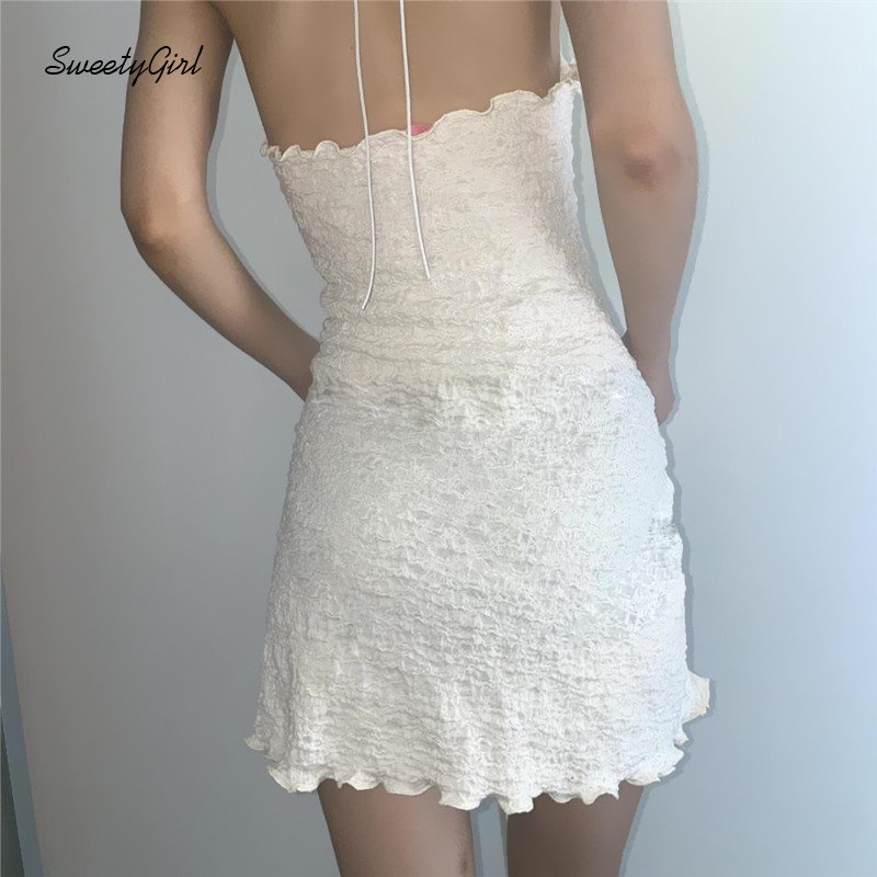 Đầm Mini Hai Dây Cổ Chữ V Màu Trắng Trơn Thời Trang 2022 Quyến Rũ Cho Nữ