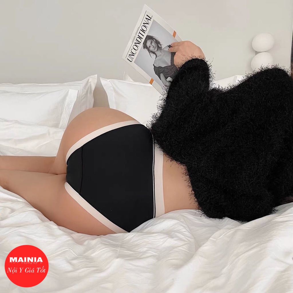 Quần Lót Nữ Cotton Màu Đen Cạp Thun Trắng Sexy Gợi Cảm Mainia Shop