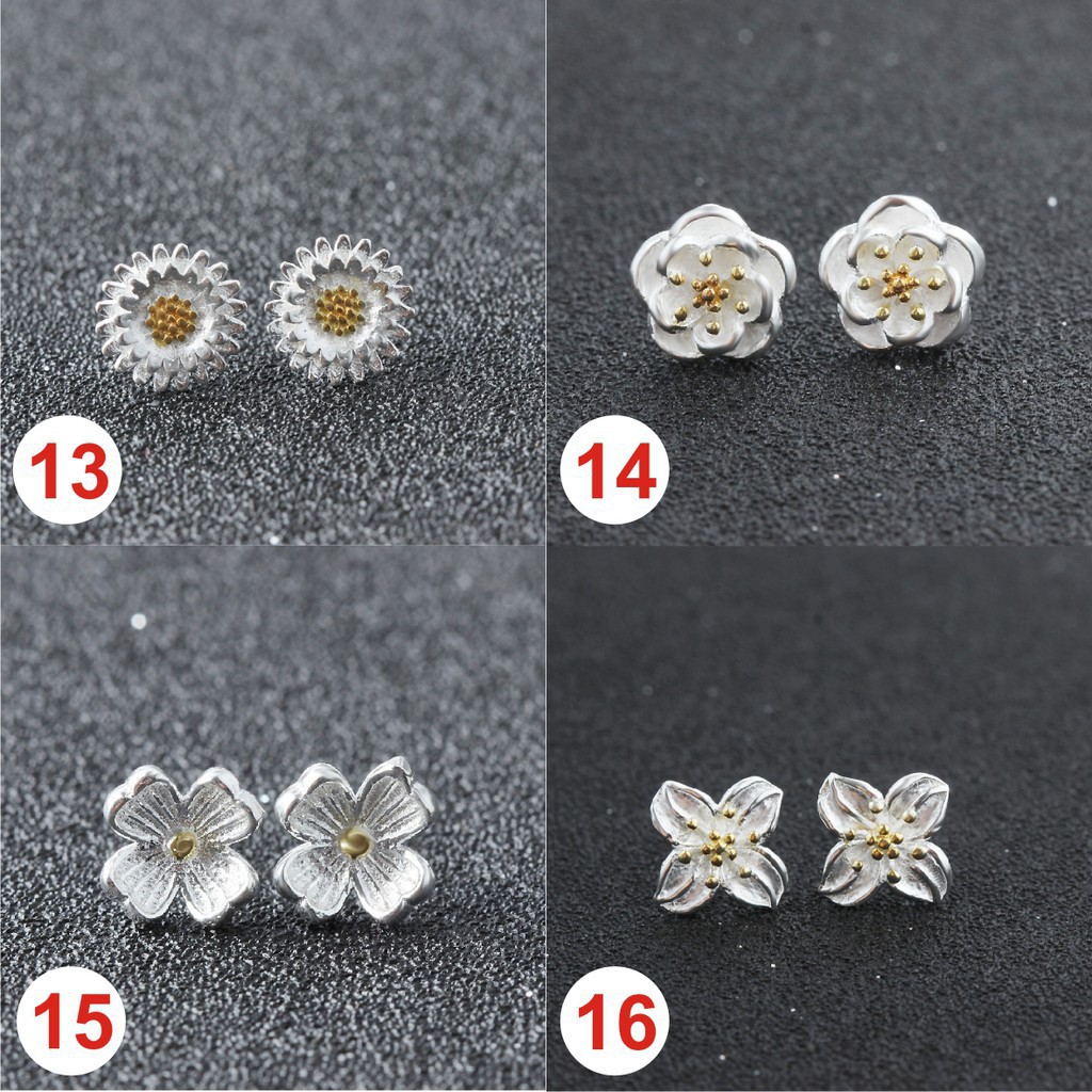 Hoa tai Xi Bạc 925 phong cách Hàn Quốc