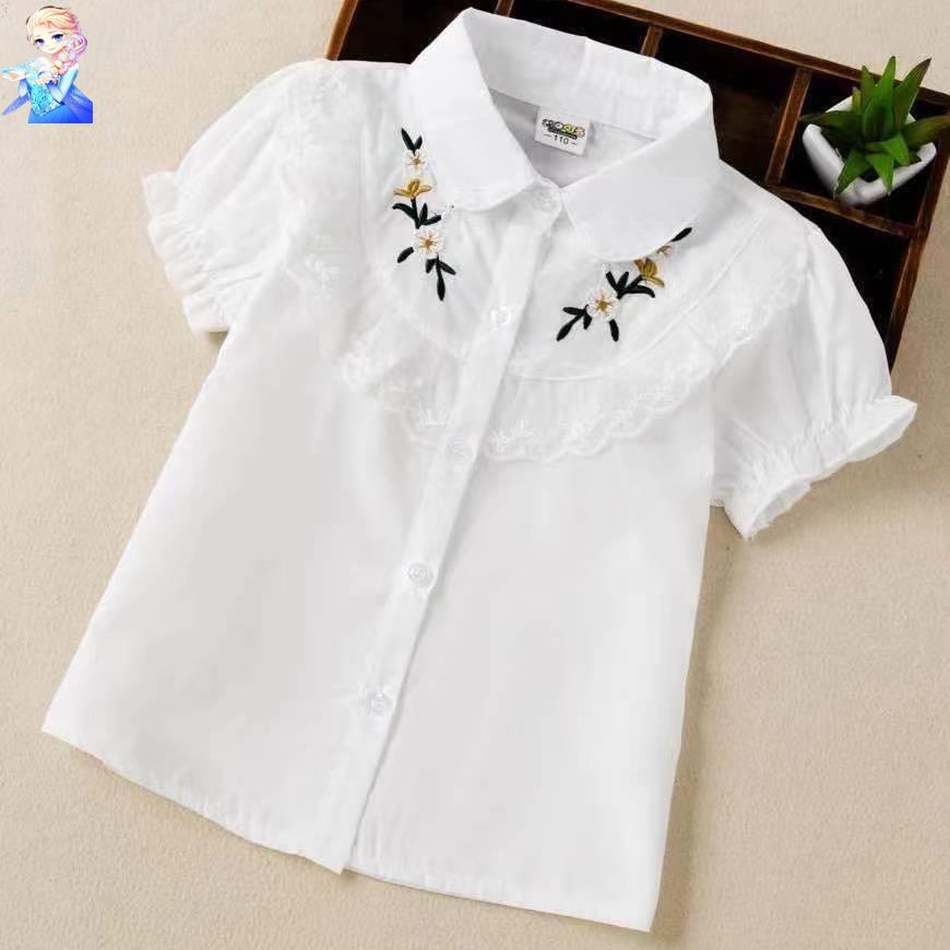 Áo Sơ Mi Trắng Tay Ngắn 2022 Thời Trang Hàn Quốc Cho Bé Gái