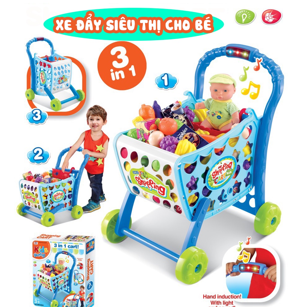 Xe đẩy siêu thị cho bé, đồ chơi xe đẩy siêu thị cho bé kèm hoa quả, phát triển IQ, trẻ thông minh, năng động SELL SMART