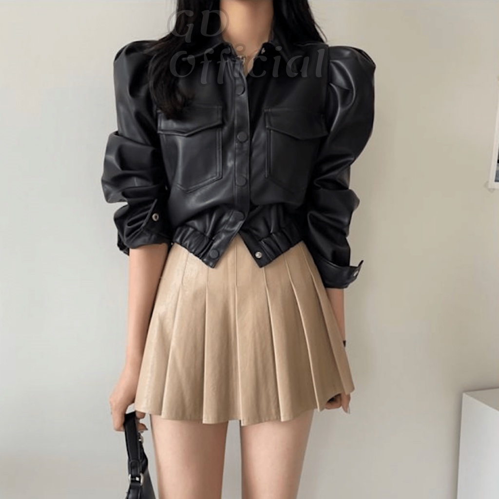 K104|Áo khoác da PU cá tính dáng ngắn croptop trẻ trung cho nữ màu đen, nâu GD Official