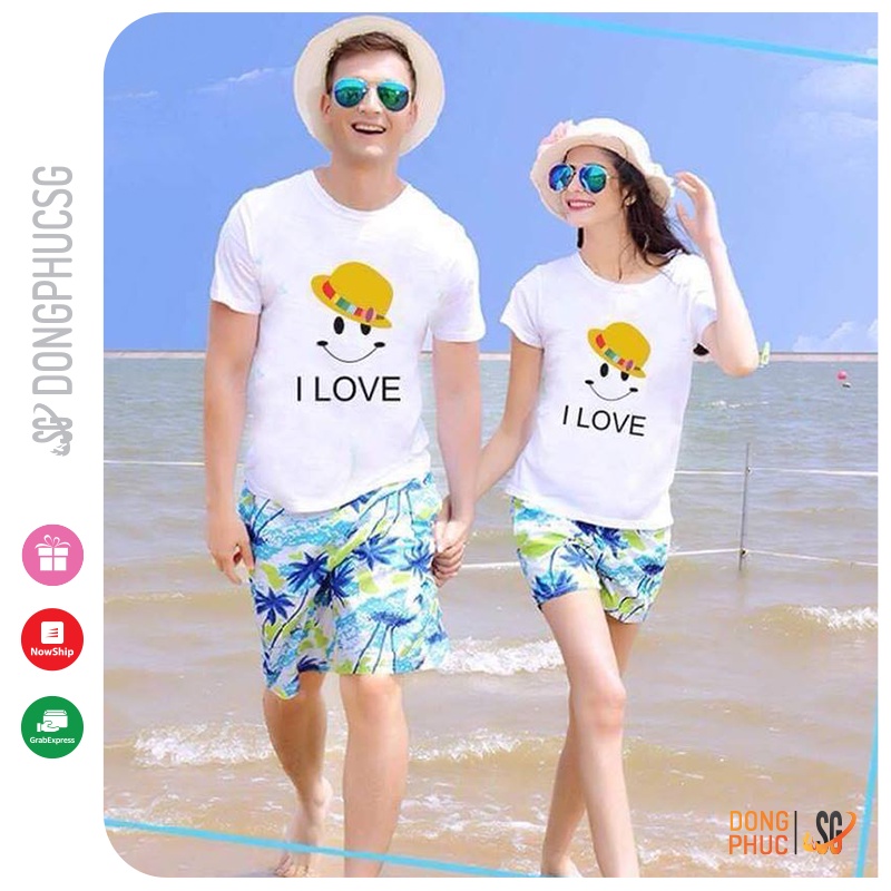 Đồ đi biển nam nữ cặp đôi gia đình - Set đi biển gồm áo và quần nổi bật - Chát thun dày dặn DDB13T | DONGPHUCSG