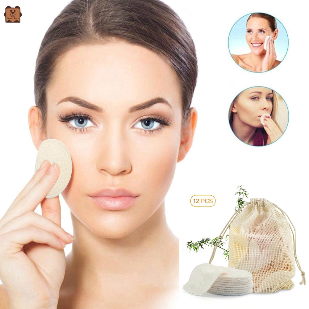 Set 12 bông tẩy trang chất liệu cotton than tre cho người mới bắt đầu có thể tái sử dụng