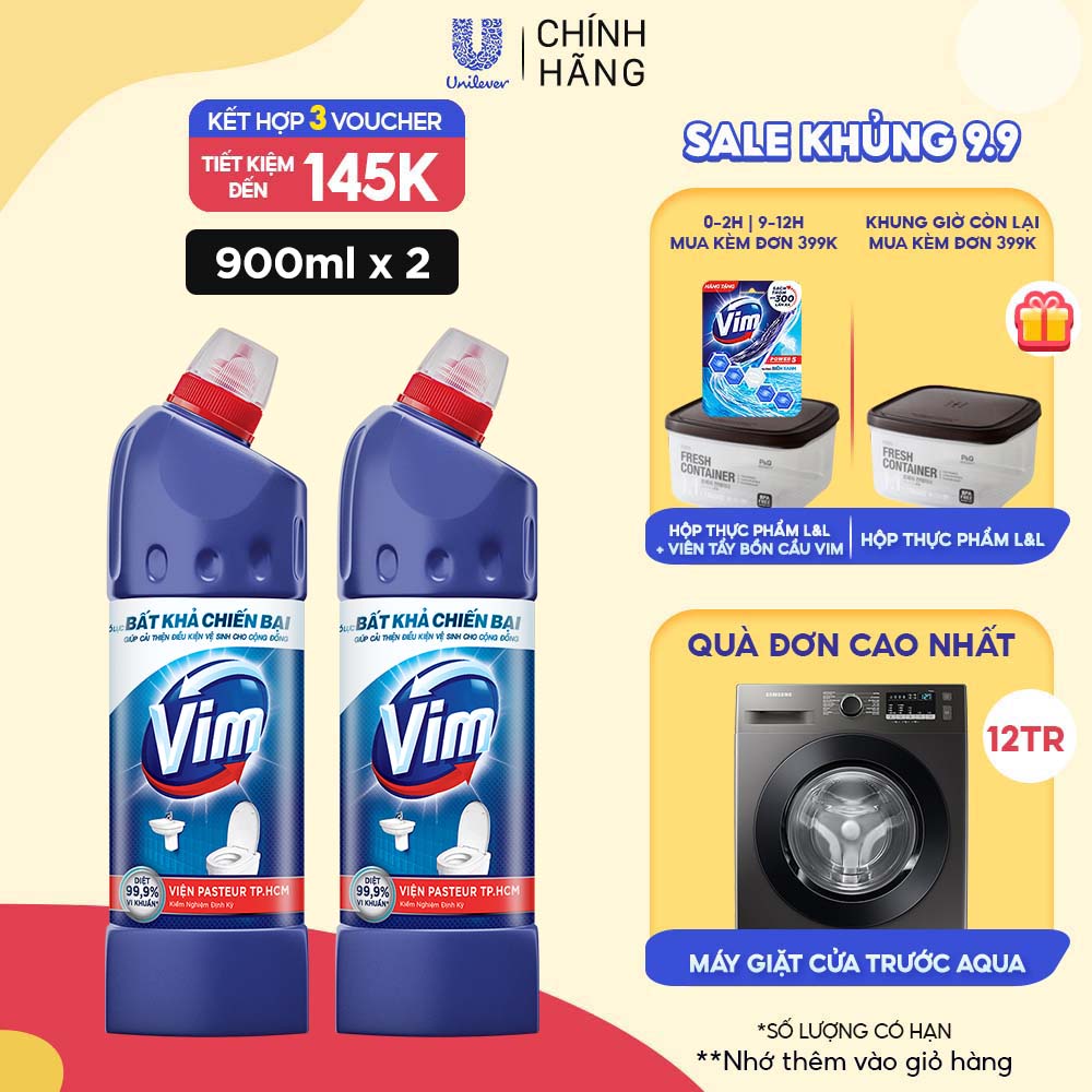 Combo 2 Nước Tẩy Bồn Cầu Vim Diệt Khuẩn (880ml/chai) - Xanh Biển