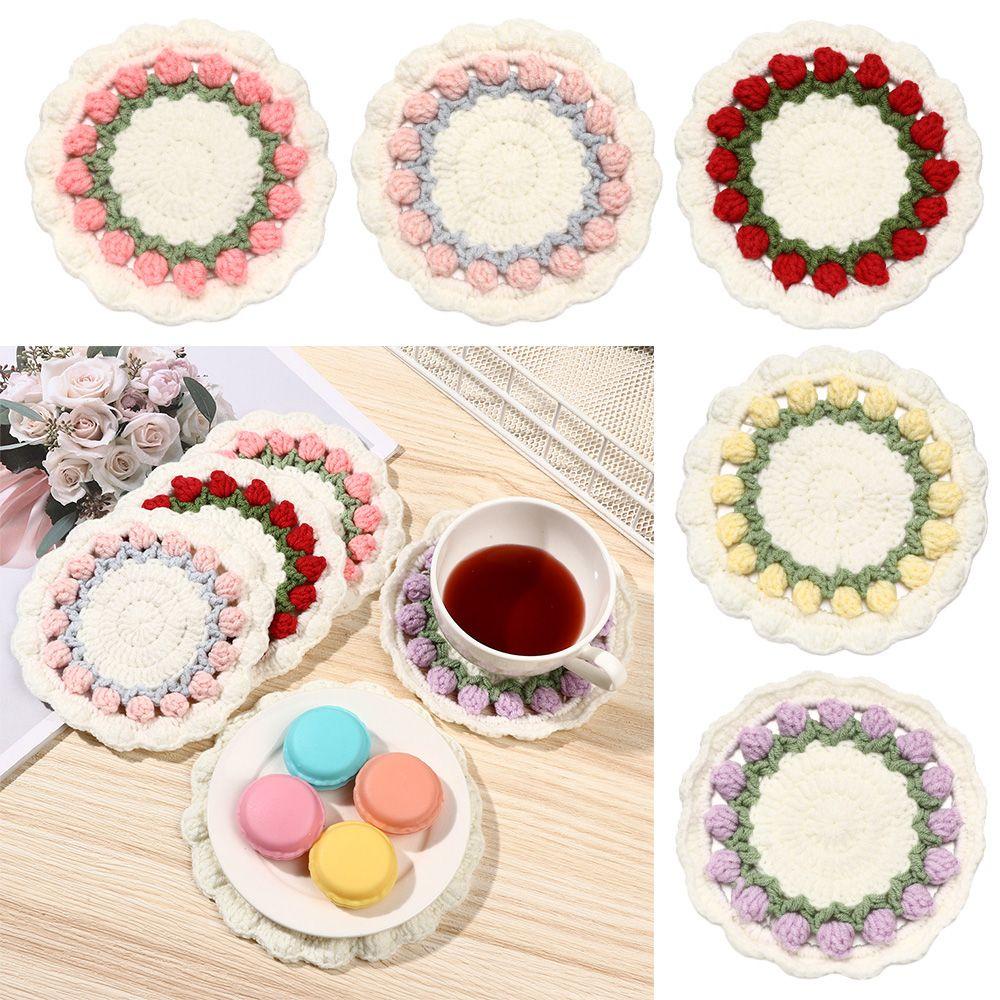 1 Đế Lót Ly Cách Nhiệt Hình Hoa Tulip Handmade Chống Bỏng
