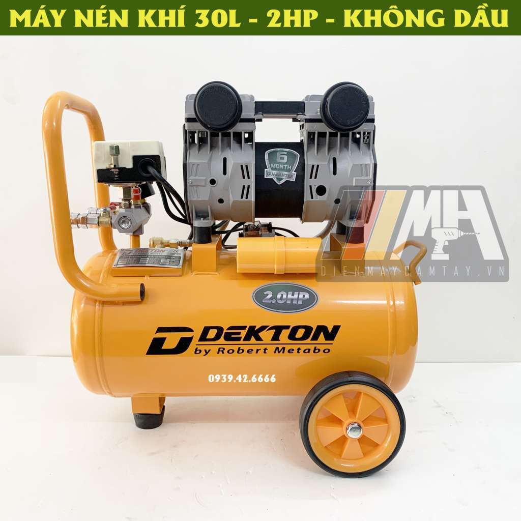 Máy nén khí 30L không dầu 2HP chính hãng Dekton Model DK-3930, lên hơi nhanh , công suất 1500W, giá tốt