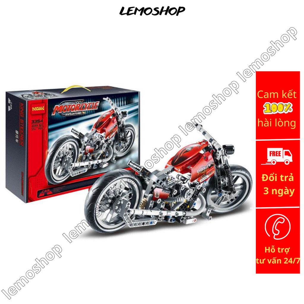 Đồ chơi xếp hình nonLego Technic decool 3354 xe máy Harley Bộ lắp ráp Xe phân khối lớn 378 chi tiết