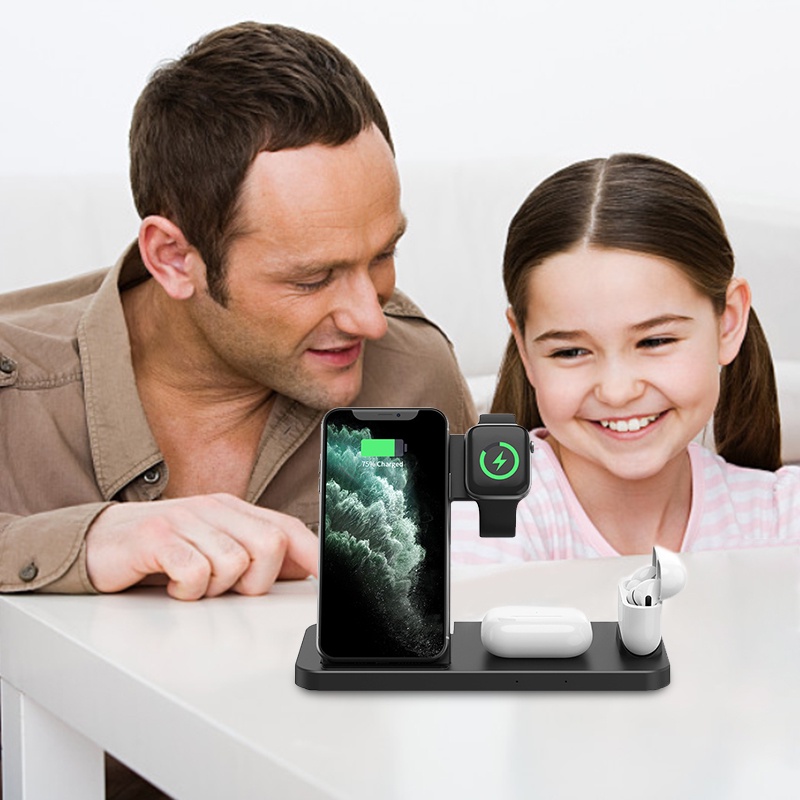 Bộ sạc không dây 4 trong 1 15W Qi thích hợp cho điện thoại iphone/ đồng hồ/ tai nghe