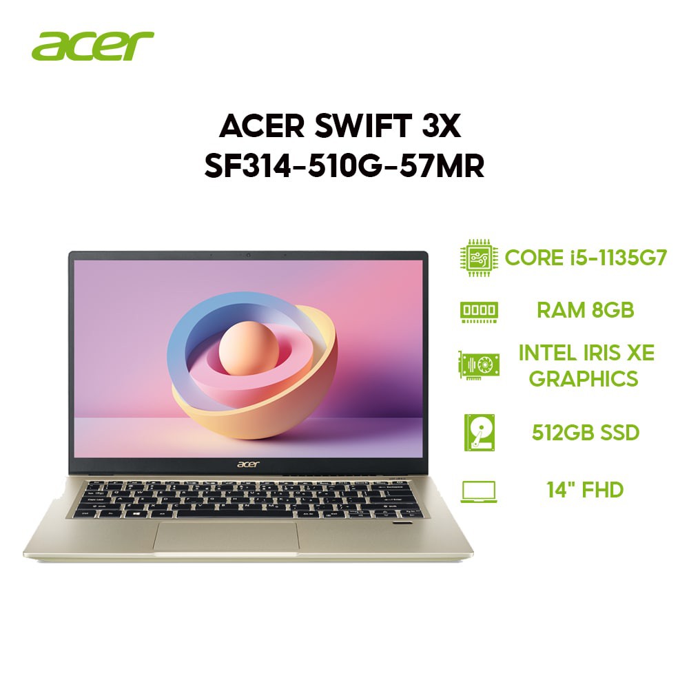 Laptop Acer Swift 3X SF314-510G-57MR i5-1135G7 | 8GB | 512GB | Intel Iris Xe Max Graphics | 14'' FHD | Win 10