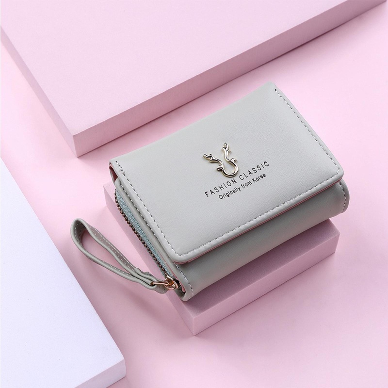 Ví Da PU Ngắn Dạng Gập Phong Cách Retro Cho Nữ