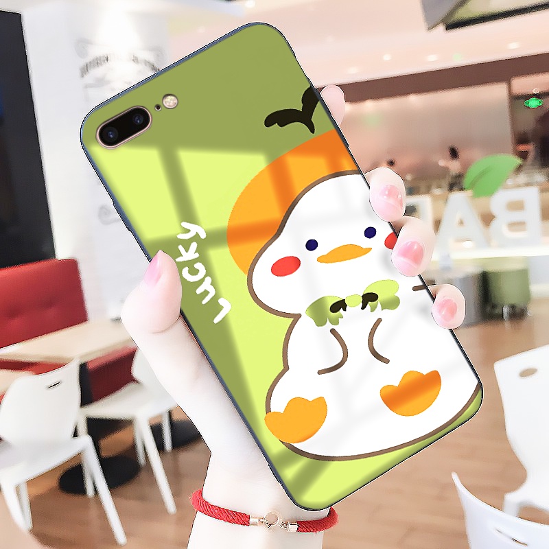 Ốp iphone lưng kính Vịt Lucky dành cho iphone 6 đến 14promax - K362