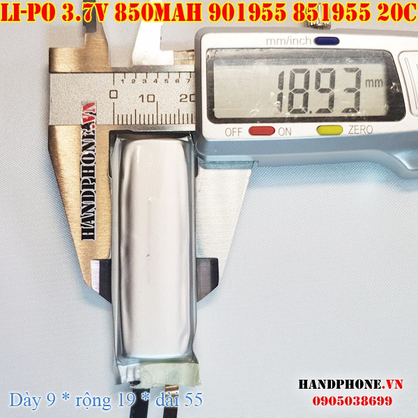 Pin Li-Po 3.7V 850mAh 901955 851955 dòng xả cao 20C cho thiết bị cầm tay, RC: máy bay, ô tô, thuốc điện tử - Vape