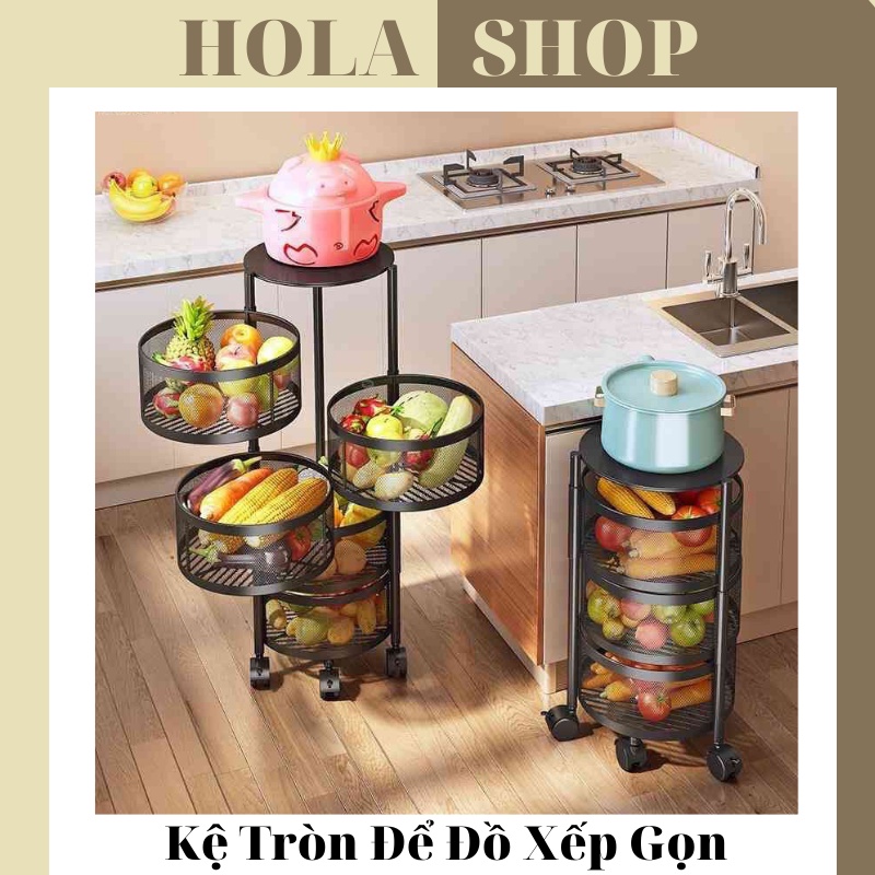 {RẺ SỐ 1} Kệ Tròn Đa Năng Xoay 360 , Đựng Rau Củ Quả , Chất Liệu Thép Không Rỉ , 3/4/5 Tầng Có Bánh Xe Di Chuyển (Đ13)