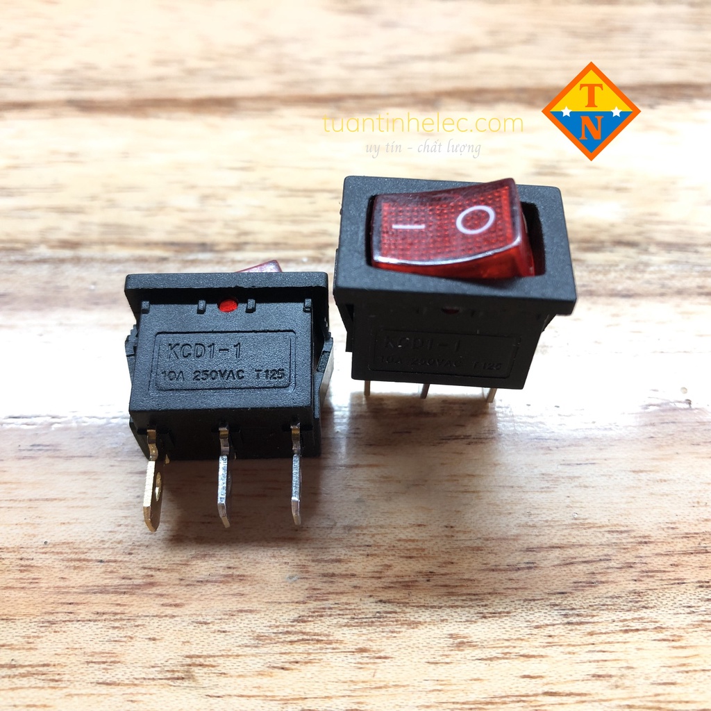 Công tắc bập bênh 10A có đèn, 21x15mm ( 3 chân NHỎ) KCD1-1