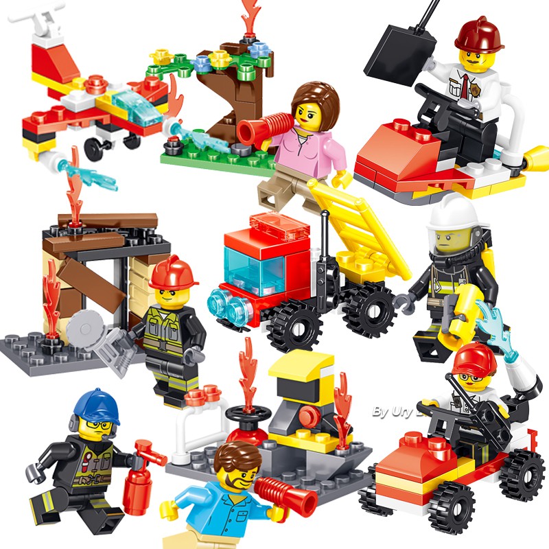 [Mã LIFETOYS1 giảm 30K đơn 99K] Bộ 8 mô hình đồ chơi Lego lắp ráp thành phố cứu hỏa Mini cho bé