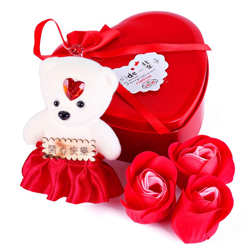 Set hộp quà gấu và hoa hồng tặng quà ngày lễ Valentine