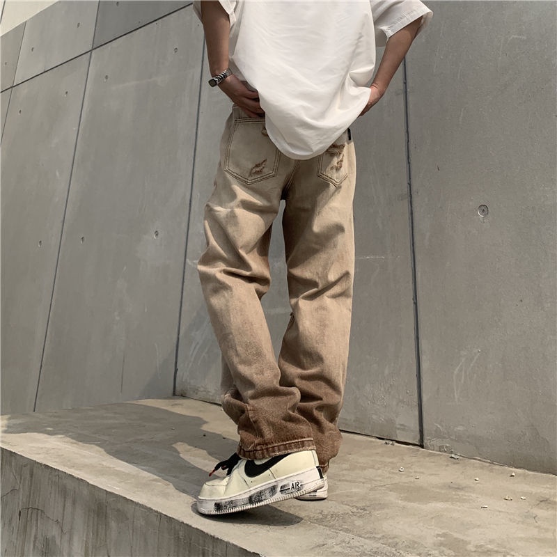 Quần Jean Ống Rộng Màu Gradient Phong Cách Retro Đường Phố Dành Cho Nam