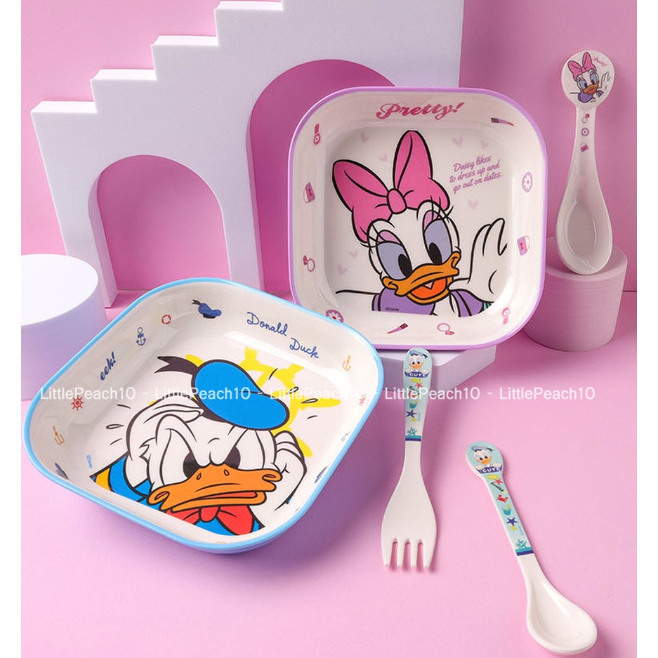 Đĩa Dĩa ăn dặm Melamine vuông Disney cho bé Elsa Frozen Car Mickey Minnie Princess kiểu mới 2022