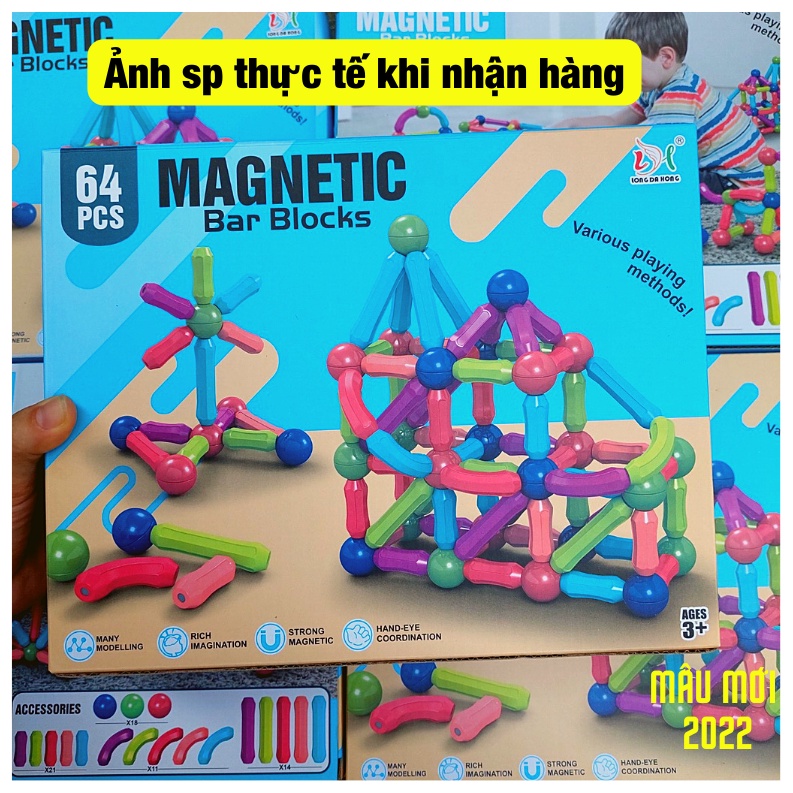 Xếp Hình Nam Châm Từ Tính Thế Hệ Mới 36 chi tiết, 64 Chi Tiết