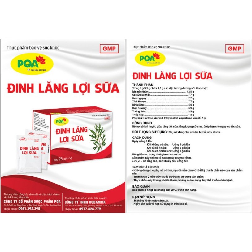 Đinh Lăng Lợi Sữa PQA - hộp 25 gói tốt cho mẹ lợi cho con