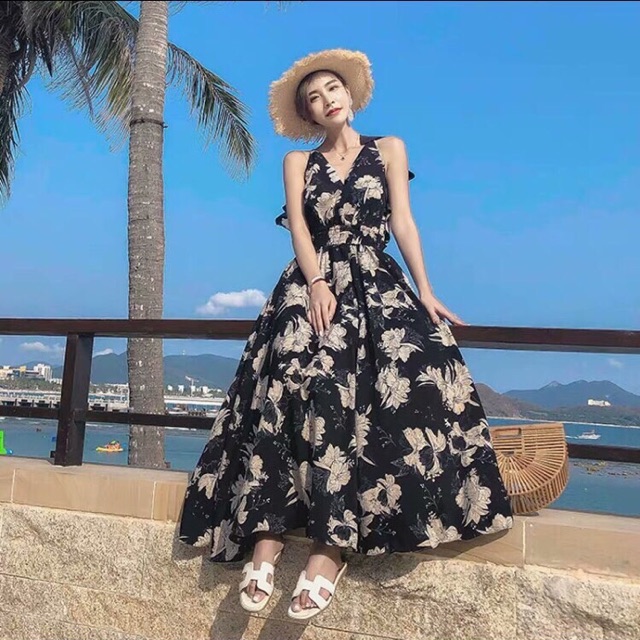 ĐẦM MAXI HOA HỞ LƯNG