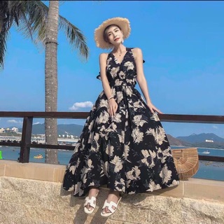 Đầm maxi hoa hở lưng