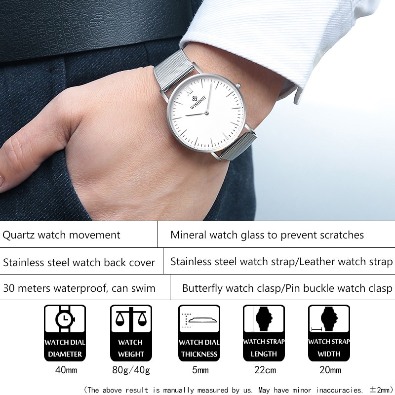 Đồng hồ thạch anh nam WISHDOIT thiết kế đơn giản chống nước dây đeo inox có chức năng lịch