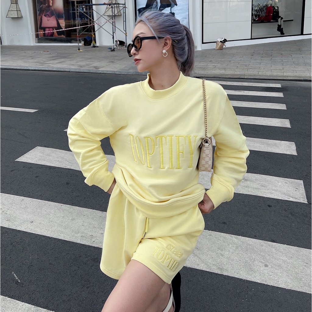 Bộ quần áo nỉ thêu oversize TOPTIFY sweater và short Burning Love Set ST05