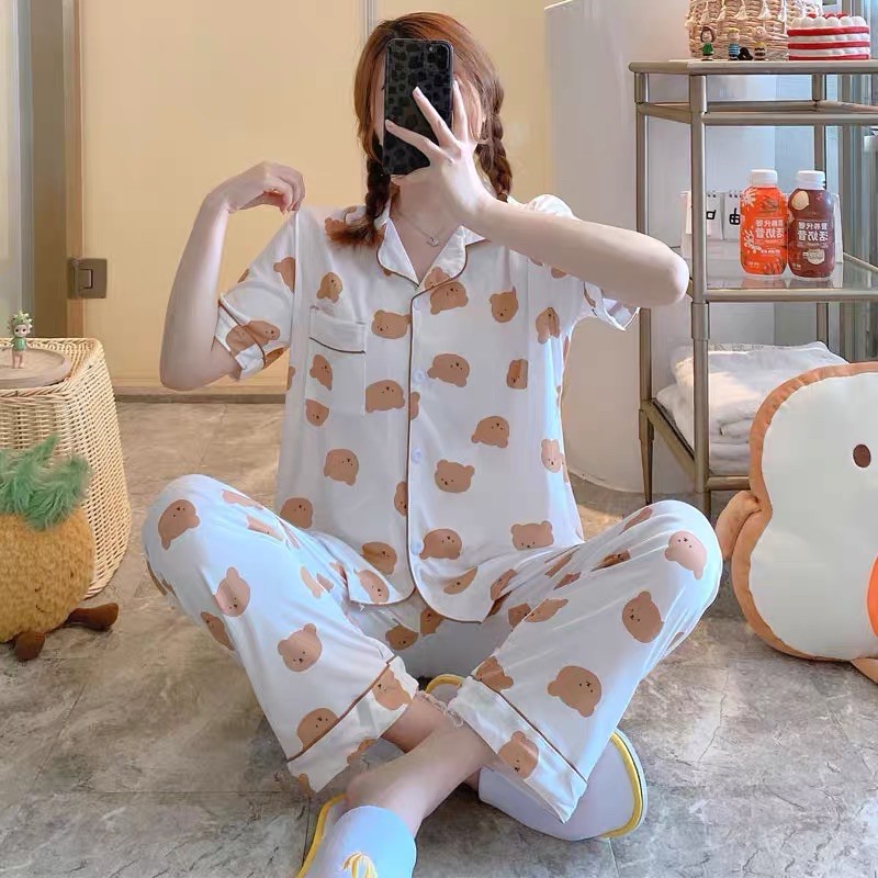 Bộ ngủ pijama nữ ngắn tay quần dài nhiều màu | BigBuy360 - bigbuy360.vn