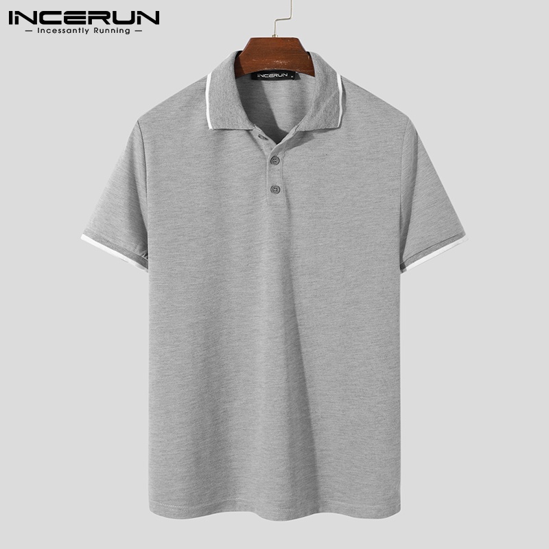 Áo thun polo INCERUN tay ngắn có 3 màu đơn giản thời trang cho nam