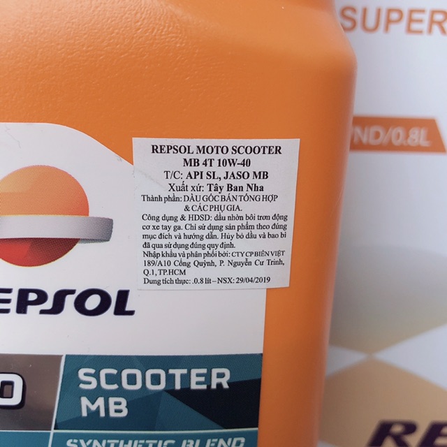 [Mã LIFEAUMAY giảm 10% tối đa 30k đơn 150k] Nhớt Repsol Scooter Synthetic 10w40 MB 1L