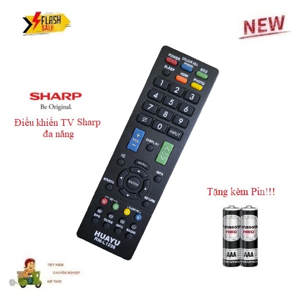 Remote Điều khiển TV Sharp RM-L1238 đa năng tất cả các dòng tivi Sharp LCD/LED/Smart TV- Hàng tốt Tặng kèm Pin