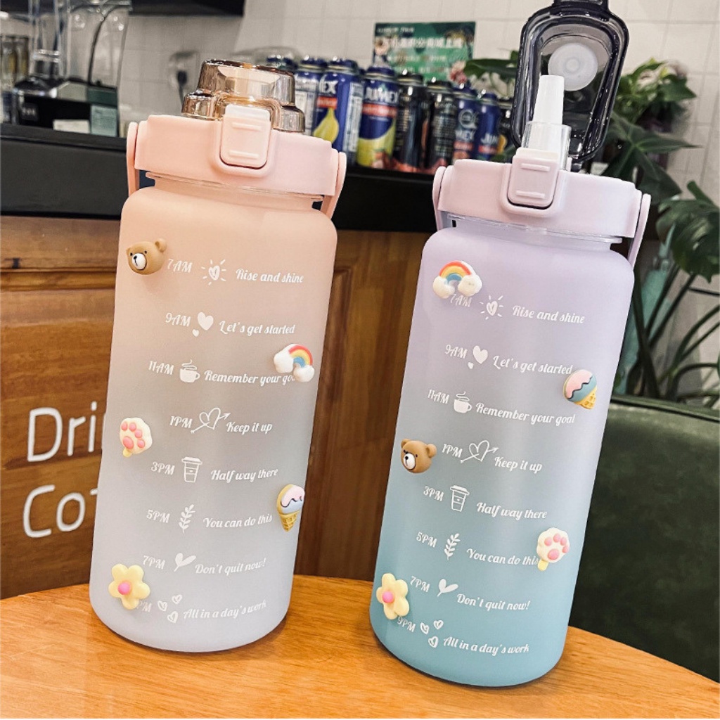 {HOT}Bình nước thể thao cao cấp màu Gradient bình nhắc nhở uống nước 2000MLmang theo đi làm du lịch tặng kèm sticket