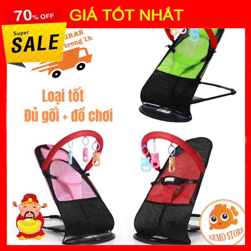 Ghế nhún tạo rung lưới thoáng khí gối đầu - ghế rung nhún đa năng cho bé nằm chơi ngủ uống sữa1079