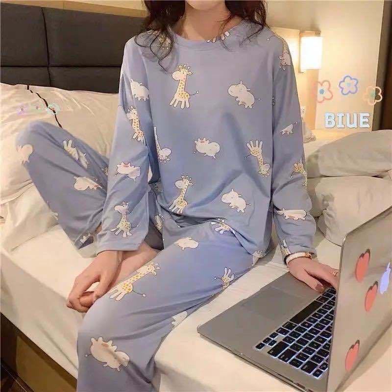 Korean style women's pajamas plus size long sleeved casual home wear two-piece suit