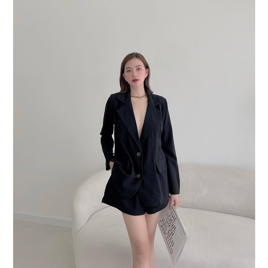 [HÀNG THIẾT KẾ CAO CẤP] Set Áo Vest Blazer Tay Dài Quần Ngắn Công Sở / Đi Tiệc Màu Nâu Sang Trọng