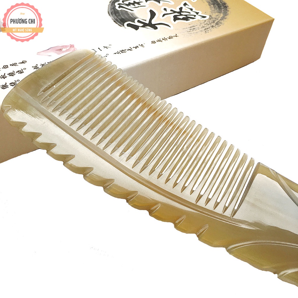 Lược sừng trâu lưỡi liềm dài 16cm trắng nưa, lược chải tóc gỡ rối massage đầu | Mỹ nghệ phương chi