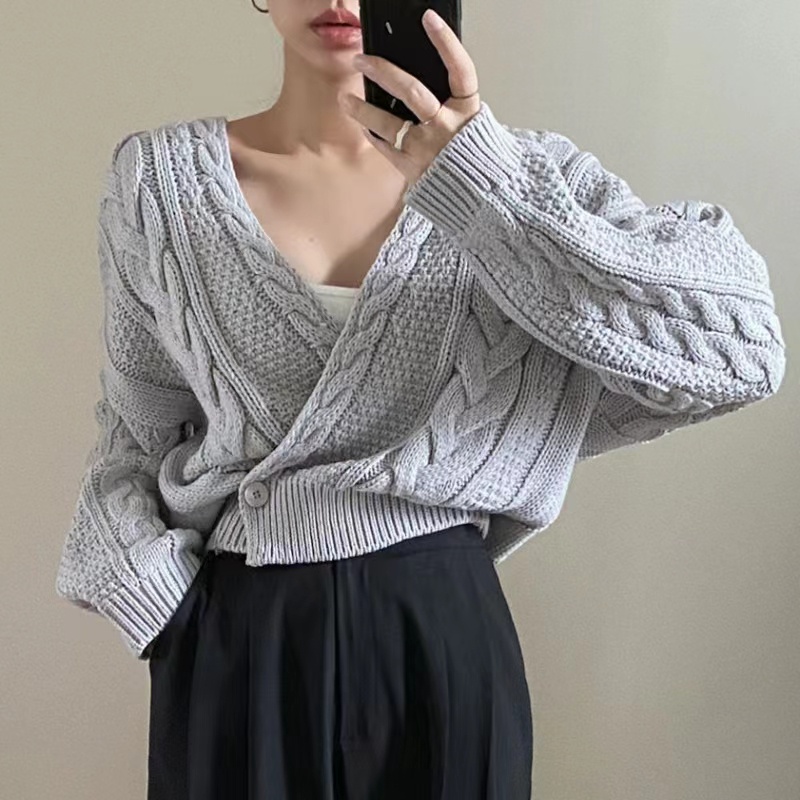 Áo khoác cardigan SUXI dệt kim tay dài cổ chữ V thời trang mùa thu cho nữ