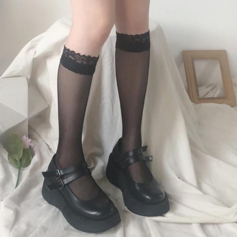 Vớ Lưới Xuyên Thấu Cao Qua Gối Phối Ren Màu Trơn Phong Cách Lolita Nhật Bản Thời Trang Mùa Hè Cho Nữ
